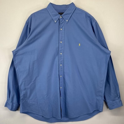 古着 ポロ・ラルフローレン POLO RALPH LAUREN 長袖シャツ 大きいサイズ ボタンダウンシャツ ワンポイントロゴ刺繍 2XLTALL ブルー系 メンズ