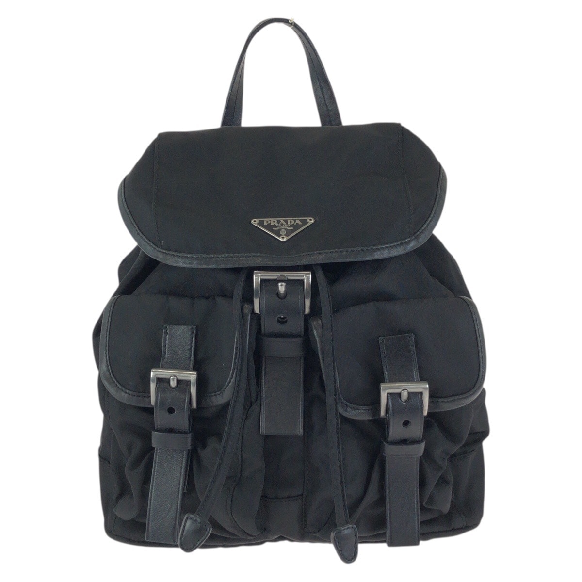 美品 PRADA プラダ テスート 三角ロゴプレート ブラック 黒 シルバー金具 ナイロン レザー/ リュックサック バックパック 601655 【中古】