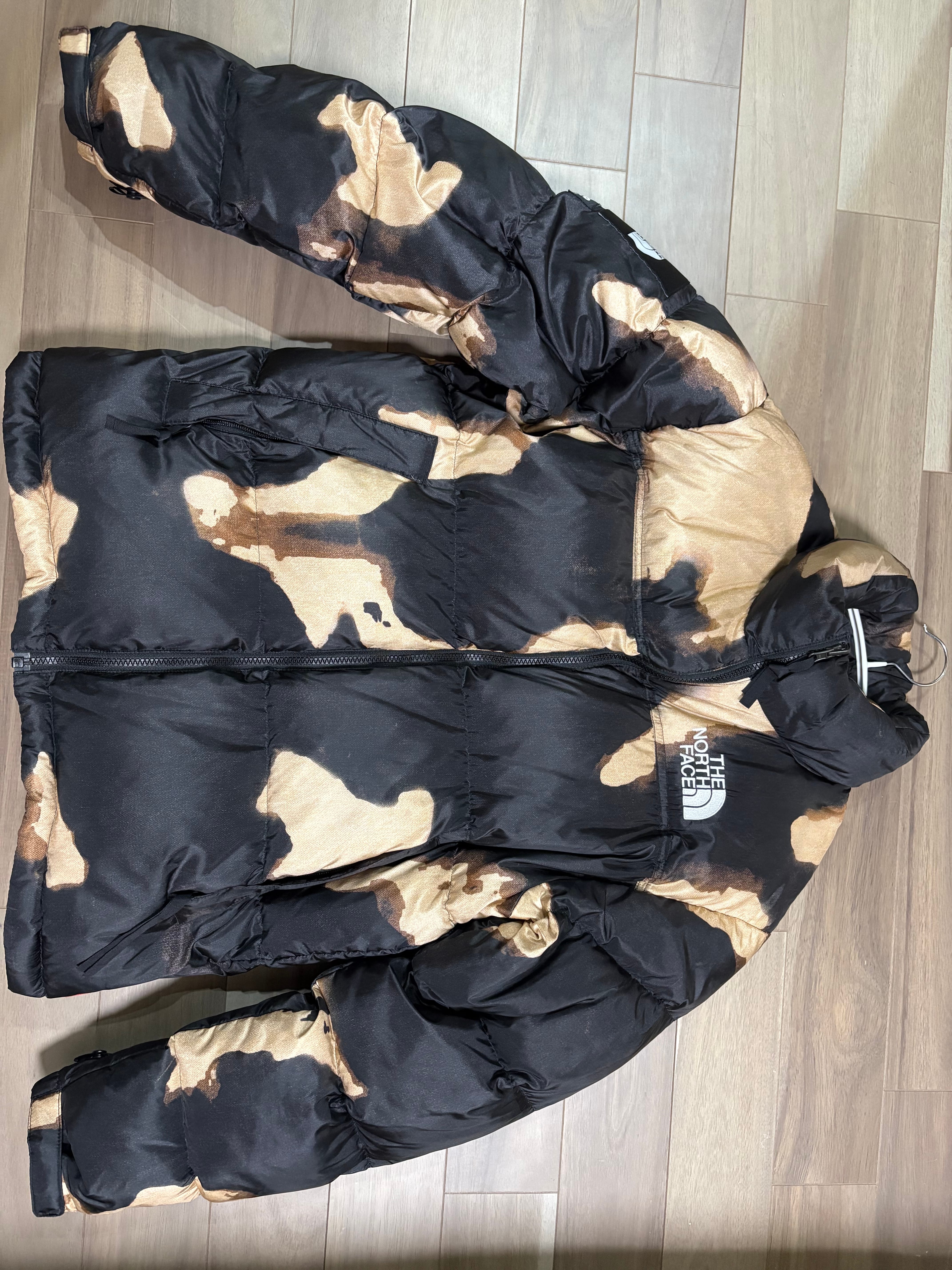Supreme x The North Face Bleached Denim Print Nuptse Jacket "Black"