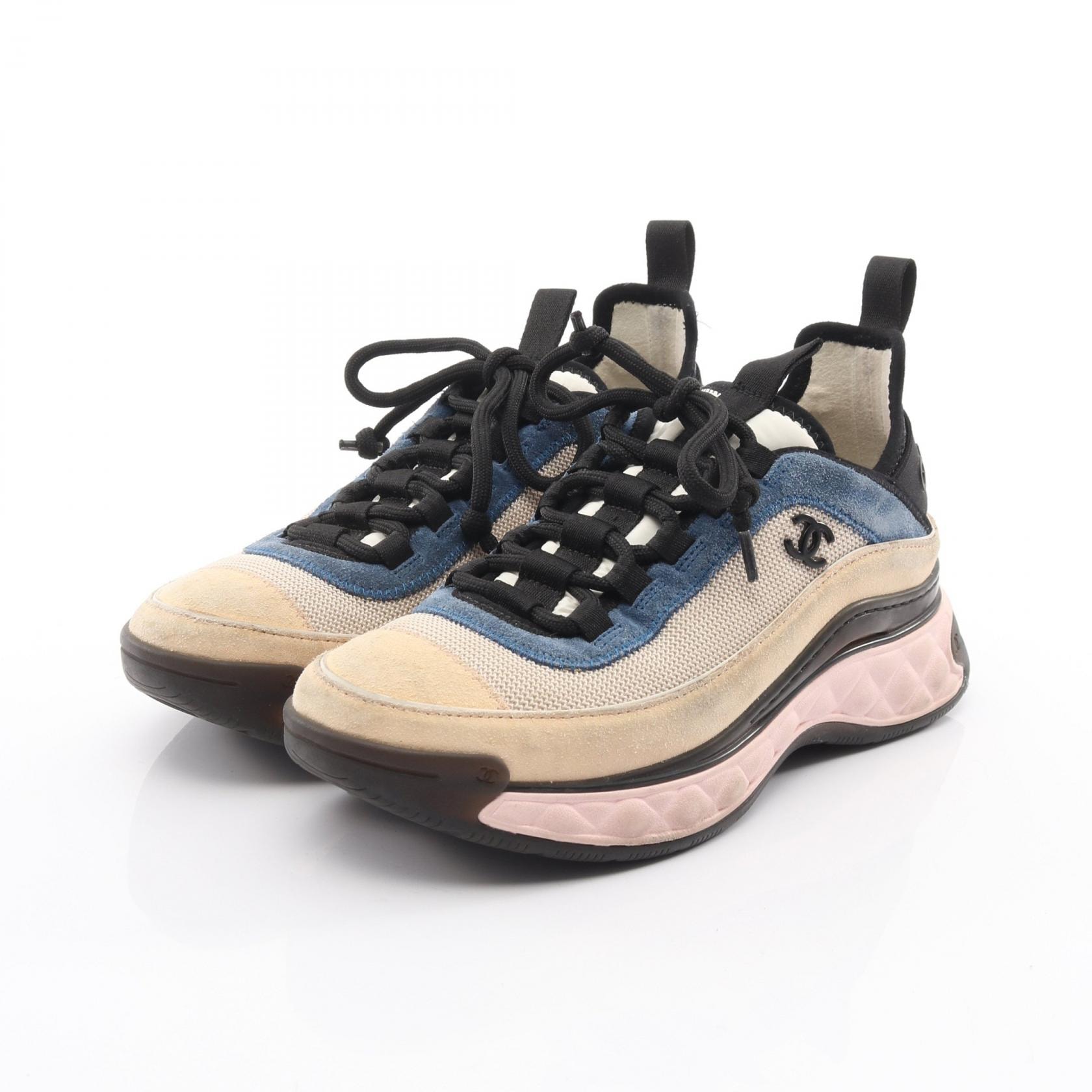 シャネル CHANEL ココマーク スニーカー 靴 スウェード ファブリック レディース ベージュ系 / ブラック系 / マルチカラー G39070 【中古】