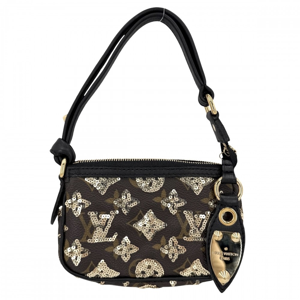 LOUIS VUITTON ルイヴィトン ハンドバッグ ミニバッグ モノグラムエクリプス スパンコール ミニポシェットアクセソワール M60125 ブラウン 茶 ブラック 黒 ゴールド金具 レディース 美品【中古品】