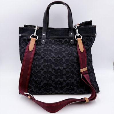 COACH(コーチ)シグネチャー デニム トートバッグ 2WAY ショルダーバッグ ネイビー系 キャンバス×レザー K2261-CG023