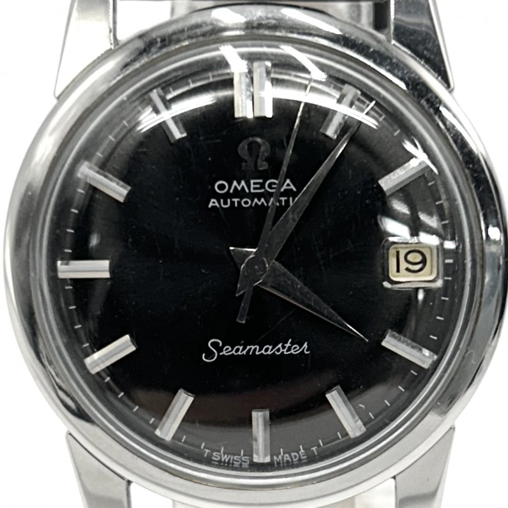 OMEGA オメガ 腕時計 シーマスター cal.503 デイト AT ブラック文字盤 2849-1SC 自動巻き ステンレススチール レザー ブラック 黒 シルバー金具 メンズ【中古品】
