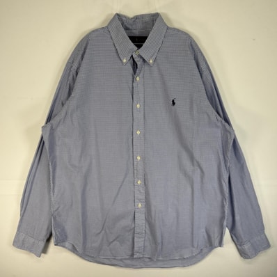 古着 ラルフローレン RALPH LAUREN 長袖シャツ ロゴ 刺繍 大きいサイズ ストレッチ XL ブルー系 チェック メンズ