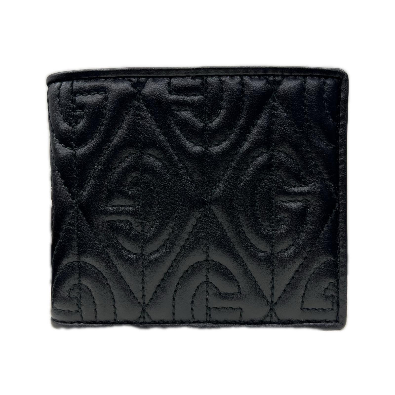 GUCCI 未使用品 グッチ Gロンバス キルティングウォレット 二つ折り財布 札入れ コインケース無し 597625 レザー ブラック GG スマートウォレット Sランク 中古 鑑定済