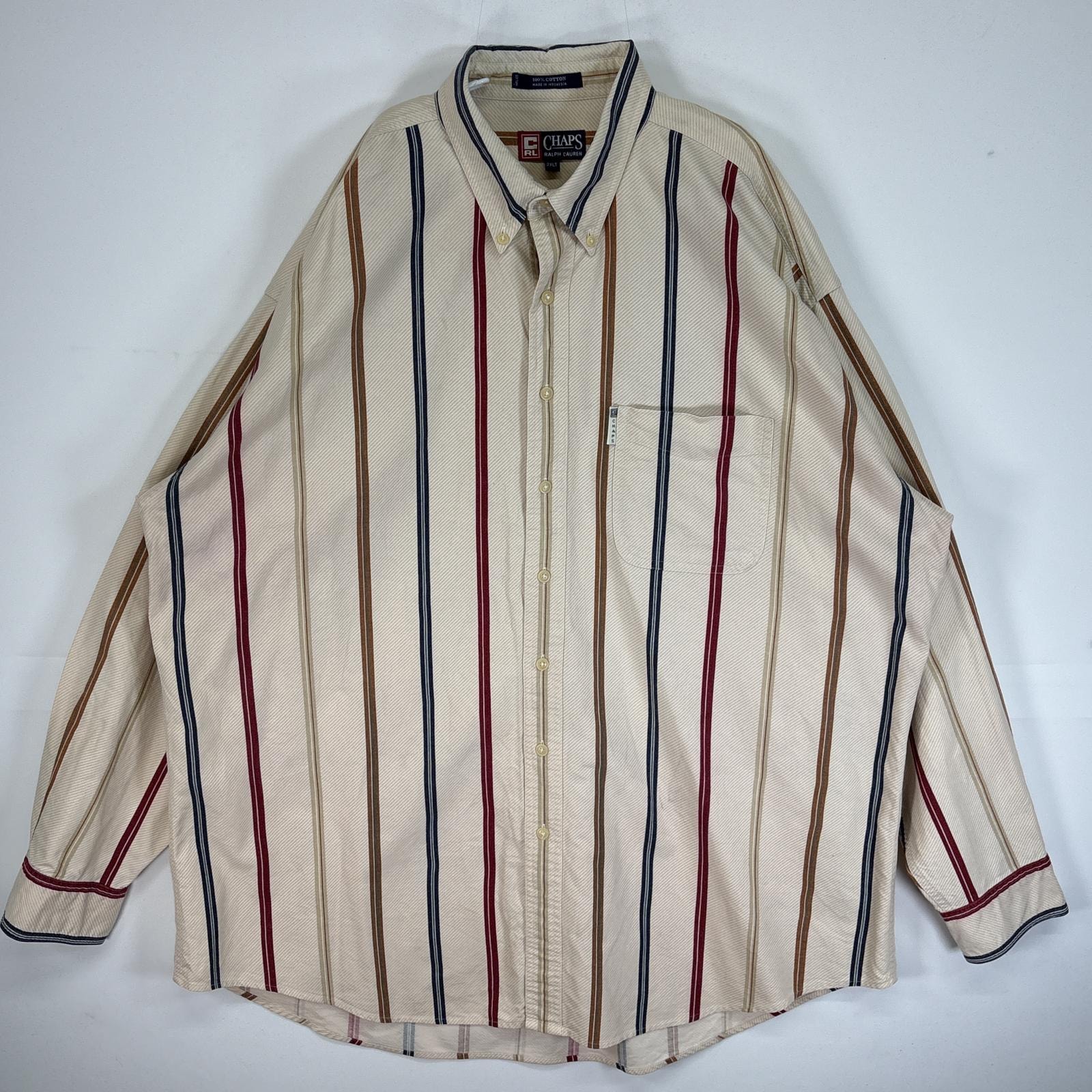 古着 90's/90年代 チャップスラルフローレン CHAPS RALPHLAUREN 長袖シャツ ストライプ 大きいサイズ ボタンダウン 2XLT  ベージュ系 マルチカラー メンズ