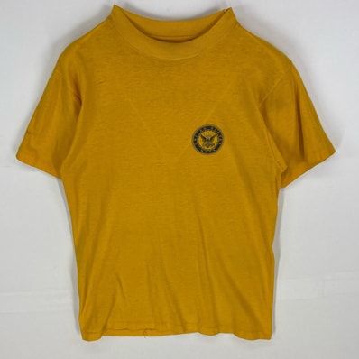 古着 80's/80年代 ヴィンテージ ヘインズ Hanes USA製 半袖Tシャツ U.S.NAVY ロゴプリント M イエロー系 プリント メンズ