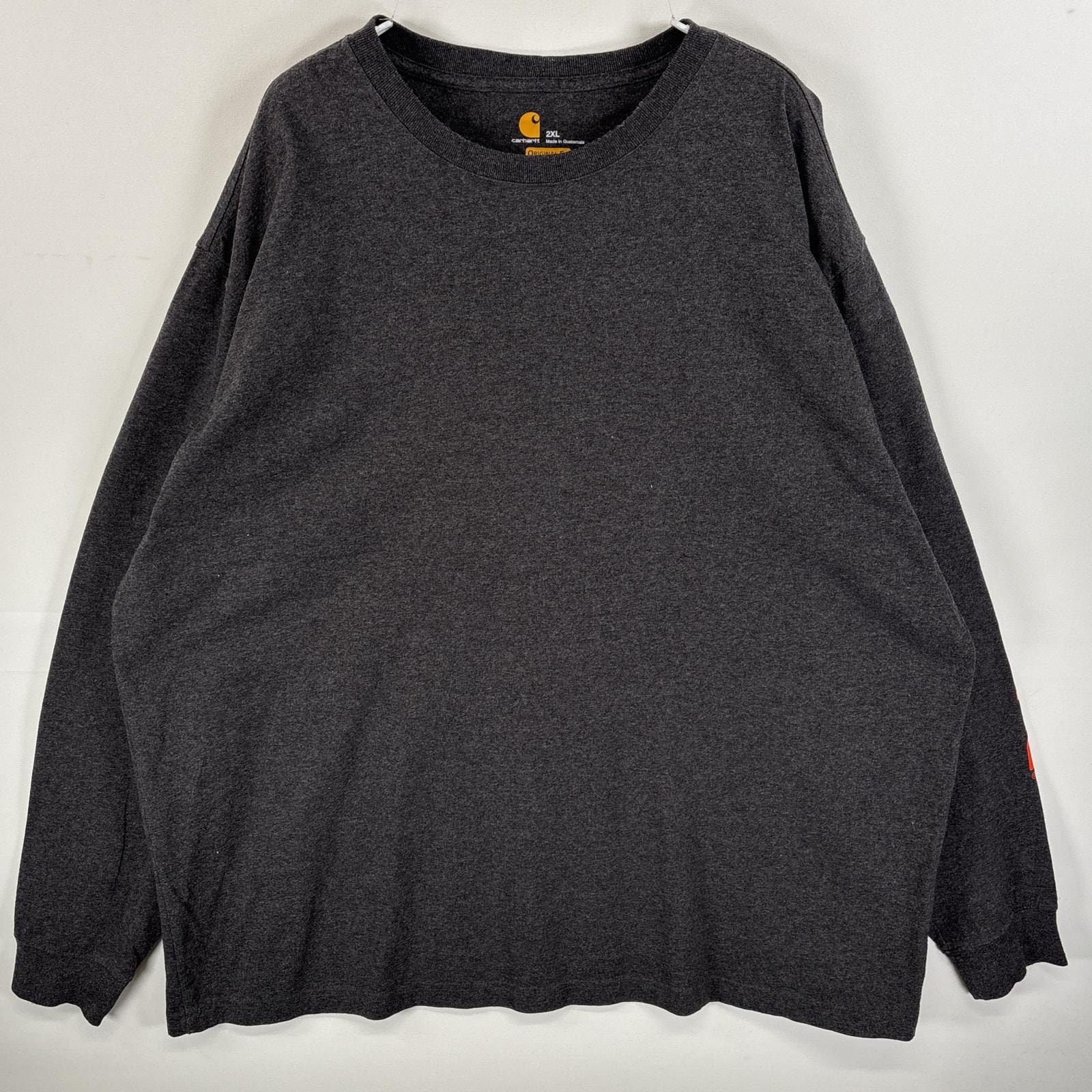 古着 カーハート Carhartt 長袖Tシャツ 混色生地 袖プリント ORIGINAL  FIT 2XL  ブラック系 メンズ