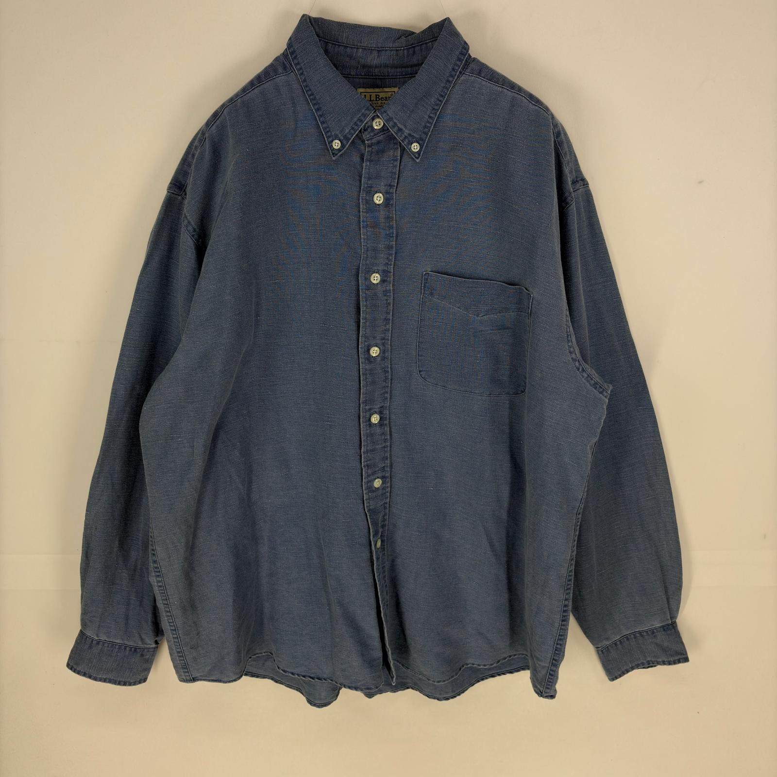 古着 エルエルビーン L.L.Bean 長袖シャツ ボタンダウン 胸ポケット アウトドア ロングスリーブ L ブルー系 無地 メンズ
