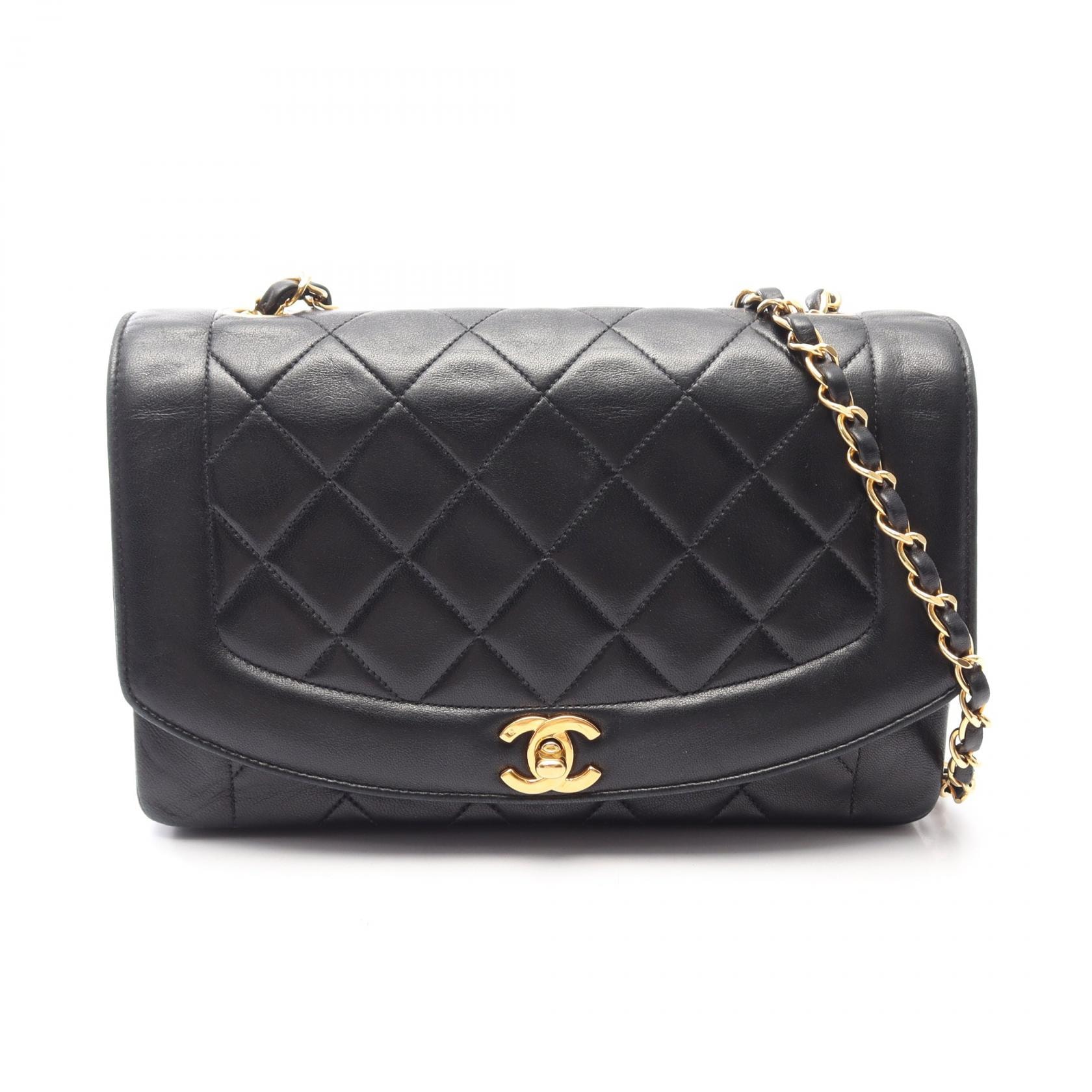 シャネル CHANEL マトラッセ ダイアナフラップ ショルダーバッグ バッグ ラムスキン(羊革) レディース ブラック系 A01165 【中古】