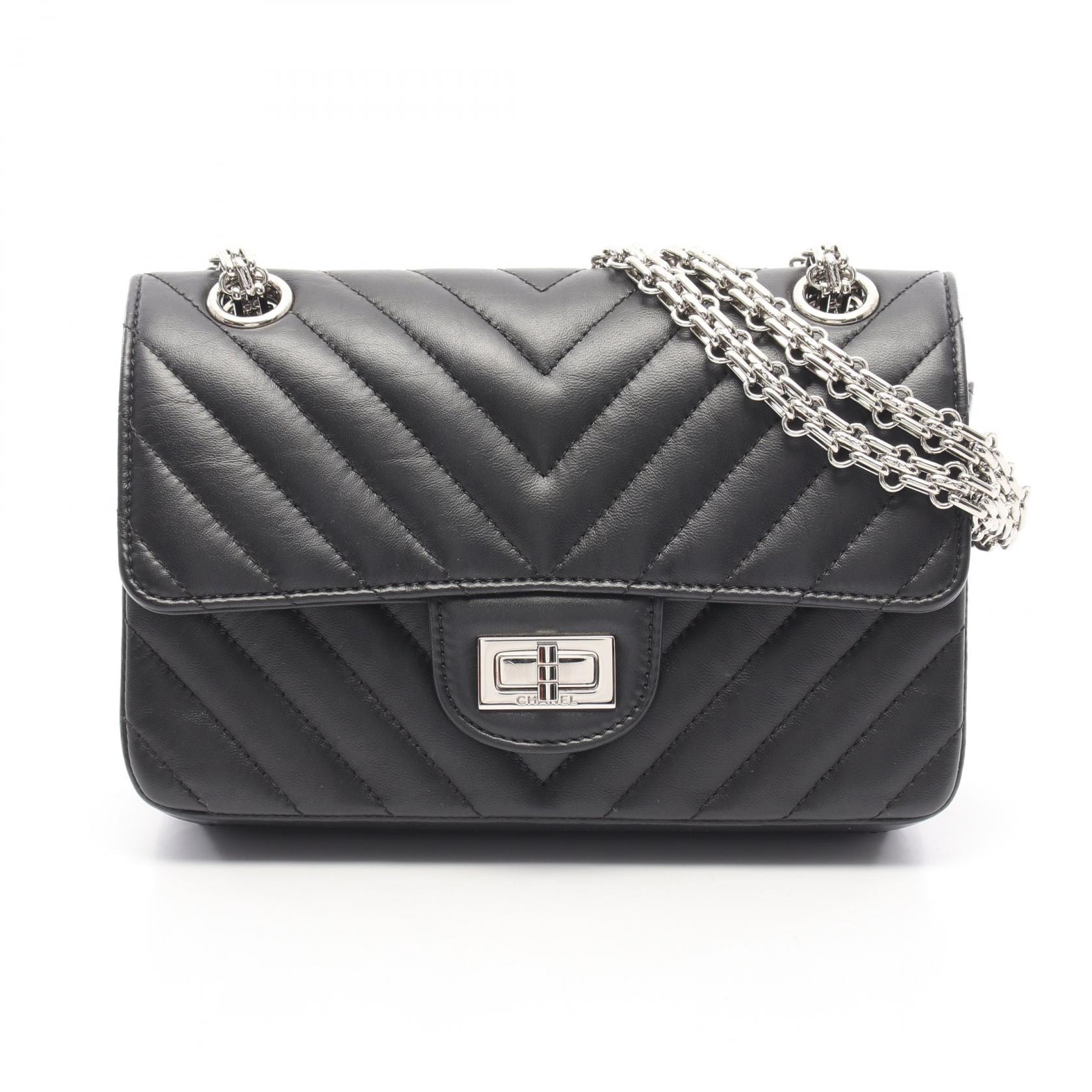 シャネル CHANEL 2.55 Vステッチ シェブロン ショルダーバッグ バッグ カーフ(牛革) レディース ブラック系 【中古】