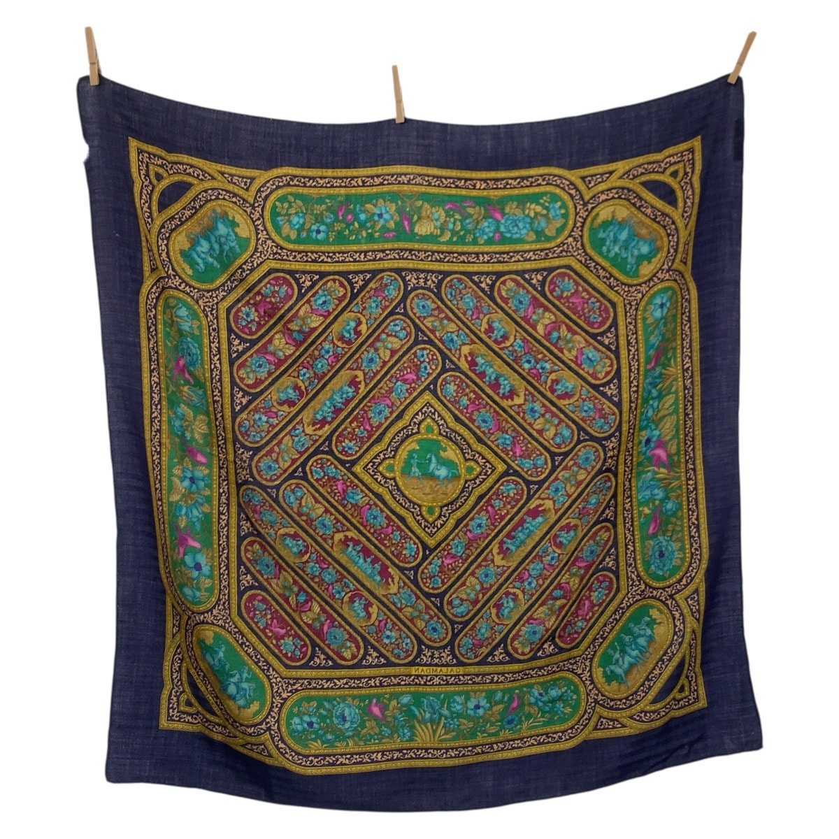 HERMES エルメス QALAMDAN カレ90 ネイビー マルチカラー シルク スカーフ 602387 【中古】