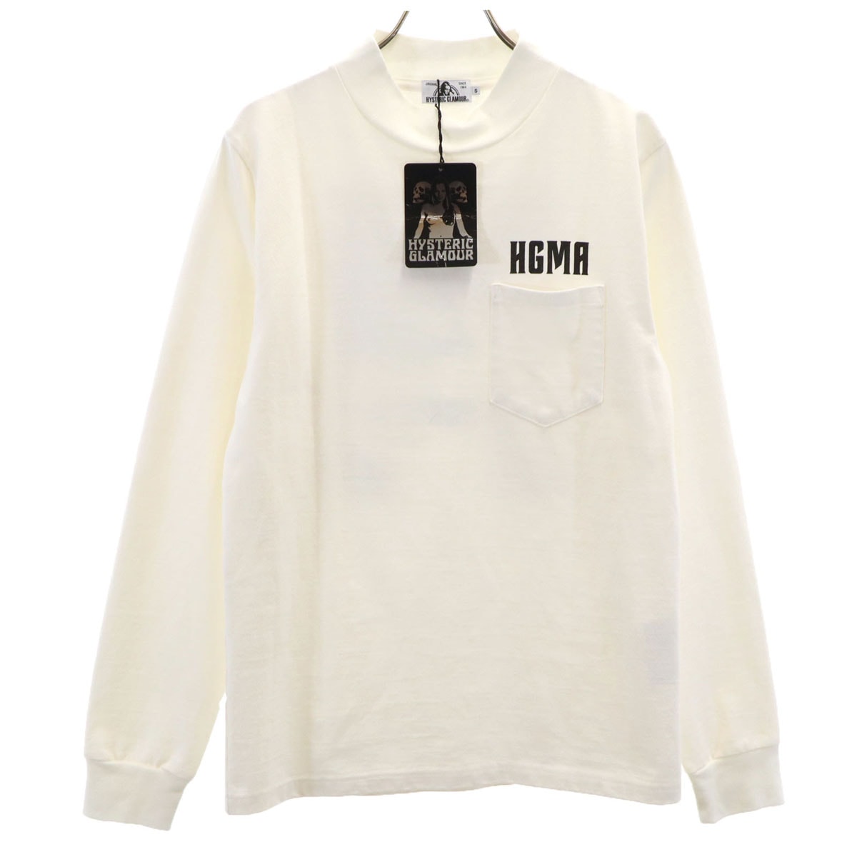 未使用 HYSTERIC GLAMOUR ヒステリックグラマー 日本製 バックプリント 長袖 モックネック Tシャツ S ホワイト ロンT
