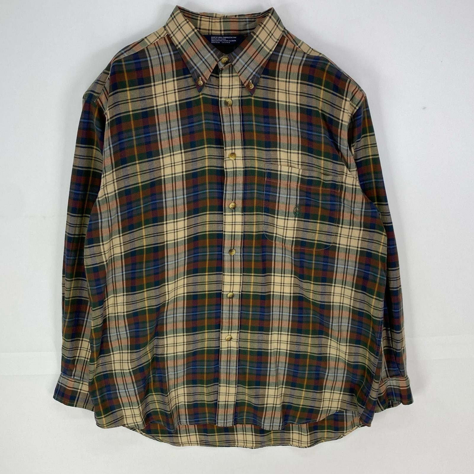 古着 90's/90年代 ノーティカ NAUTICA 長袖シャツ 刺繍ロゴ ボタンダウン ロングスリーブ L  ブラウン系 メンズ