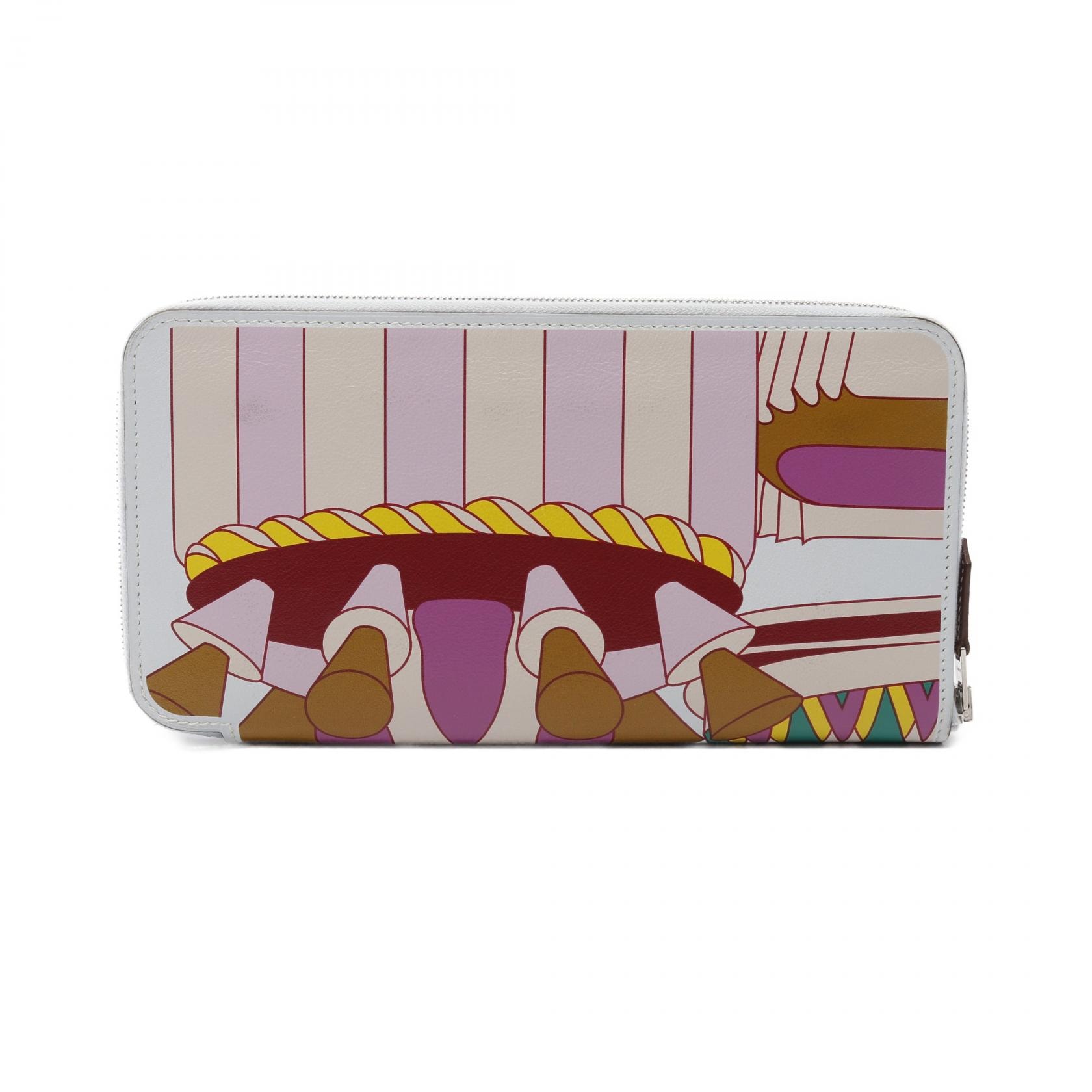 エルメス HERMES アザップロング シルクイン ラ パティスリーフランセーズ ラウンド長財布 財布 カーフ(牛革) ヴォースイフト ヴォースイフト ブルーブリュム Z刻印(2021年製造) レディース ブルー系 / マルチカラー 【中古】