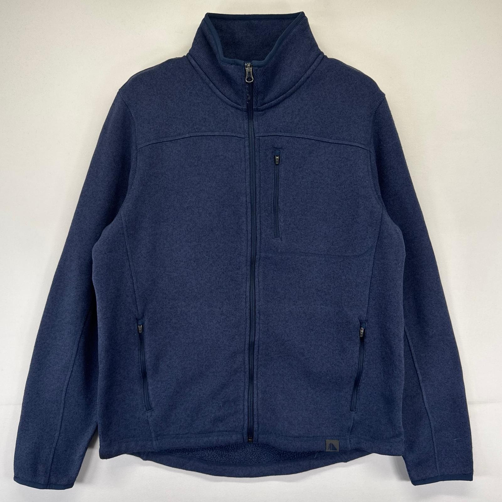 古着 エルエルビーン L.L.Bean フリース ニット フルジップ 胸ポケット 裏起毛 ベターセータータイプ M  ネイビー系 無地 メンズ