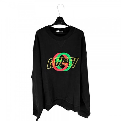 GUCCI グッチ スウェット ロゴ プルオーバー トップス アパレル 服 トレーナー XL 768460 ブラック 黒 コットン メンズ 春 秋 冬【中古品】