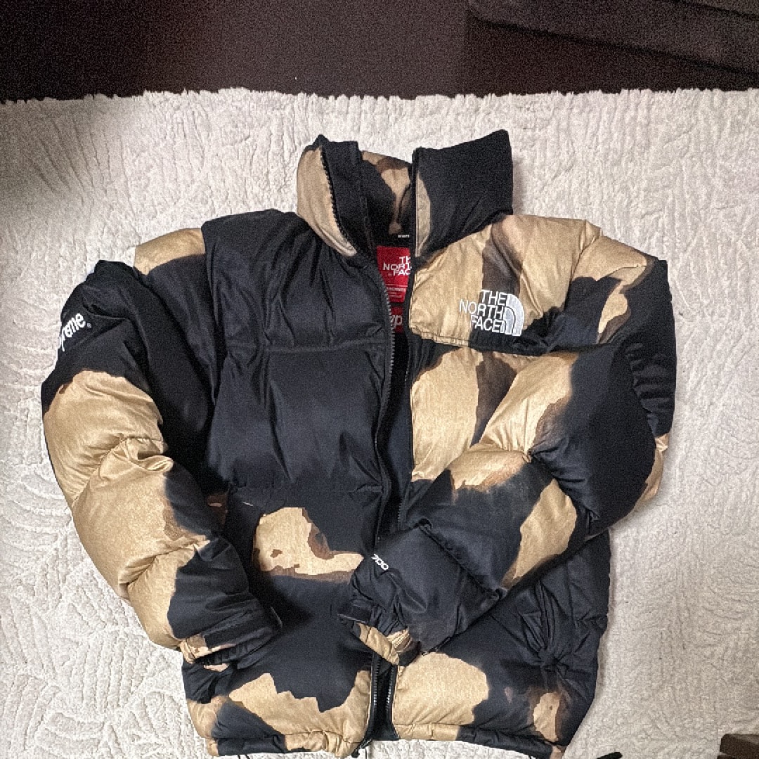 Supreme x The North Face Bleached Denim Print Nuptse Jacket "Black"