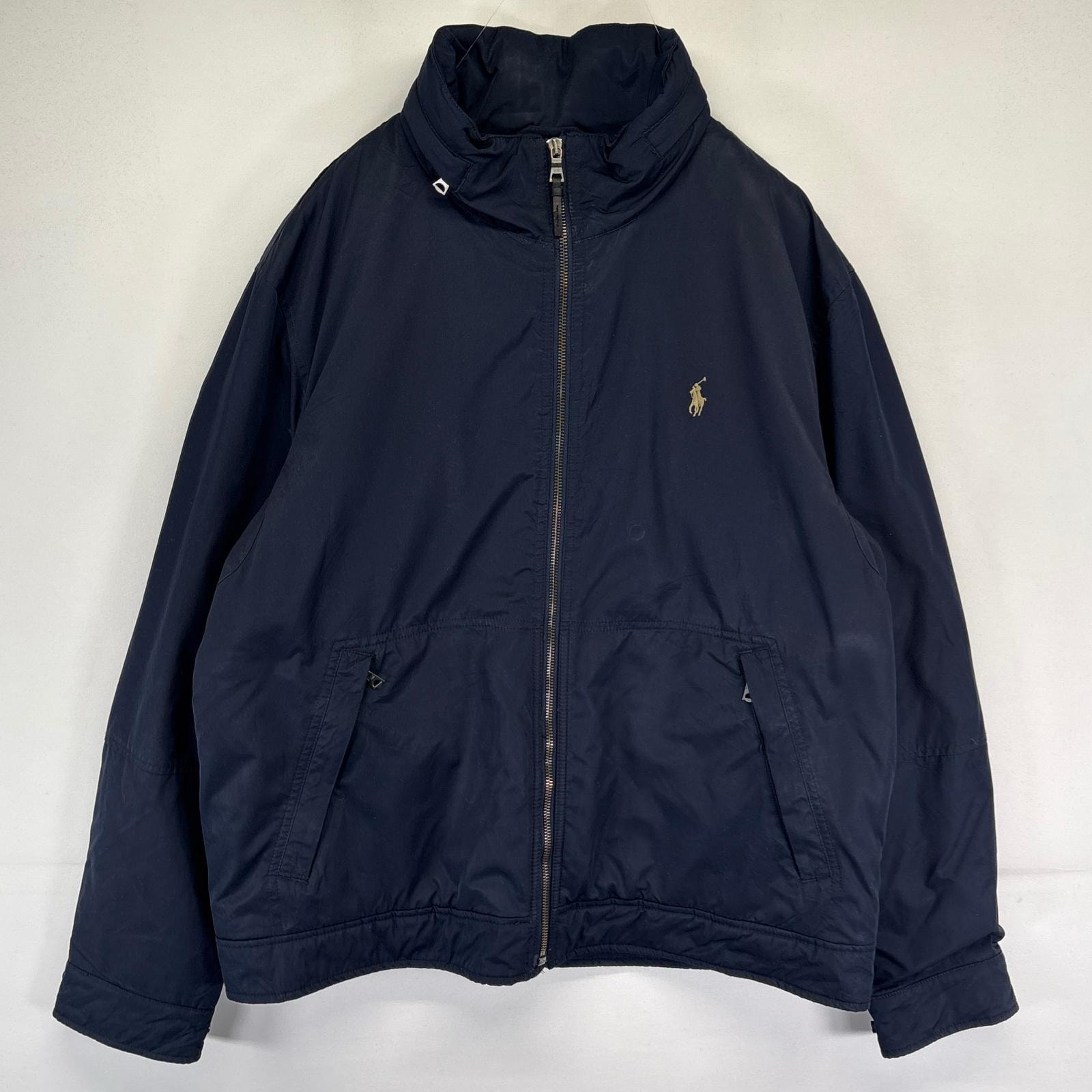 古着 ポロバイラルフローレン Polo by Ralph Lauren ジャケット 中綿 ブルゾン フリースライナー ワンポイント L ネイビー系 メンズ