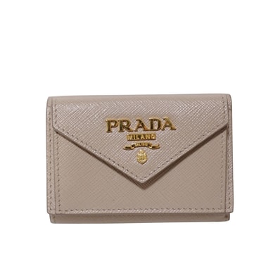 PRADA プラダ サフィアーノ ミニウォレット メタルロゴ 1MH021 ベージュ レディース 三つ折り財布