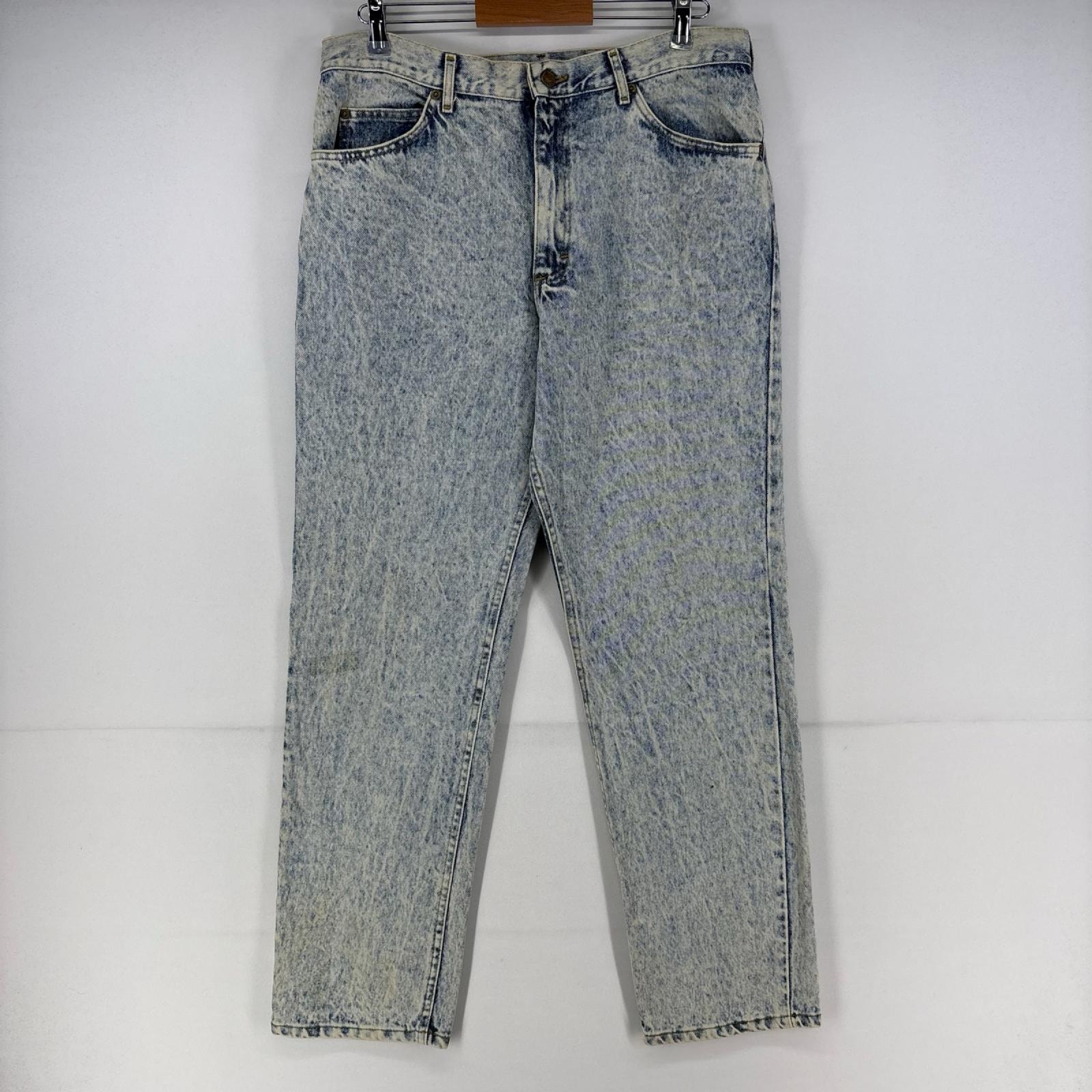 古着 90's/90年代 リー Lee USA製 デニム パンツ 5ポケット ケミカルウォッシュ テーパード ジップ w36 L32  ブルー メンズ