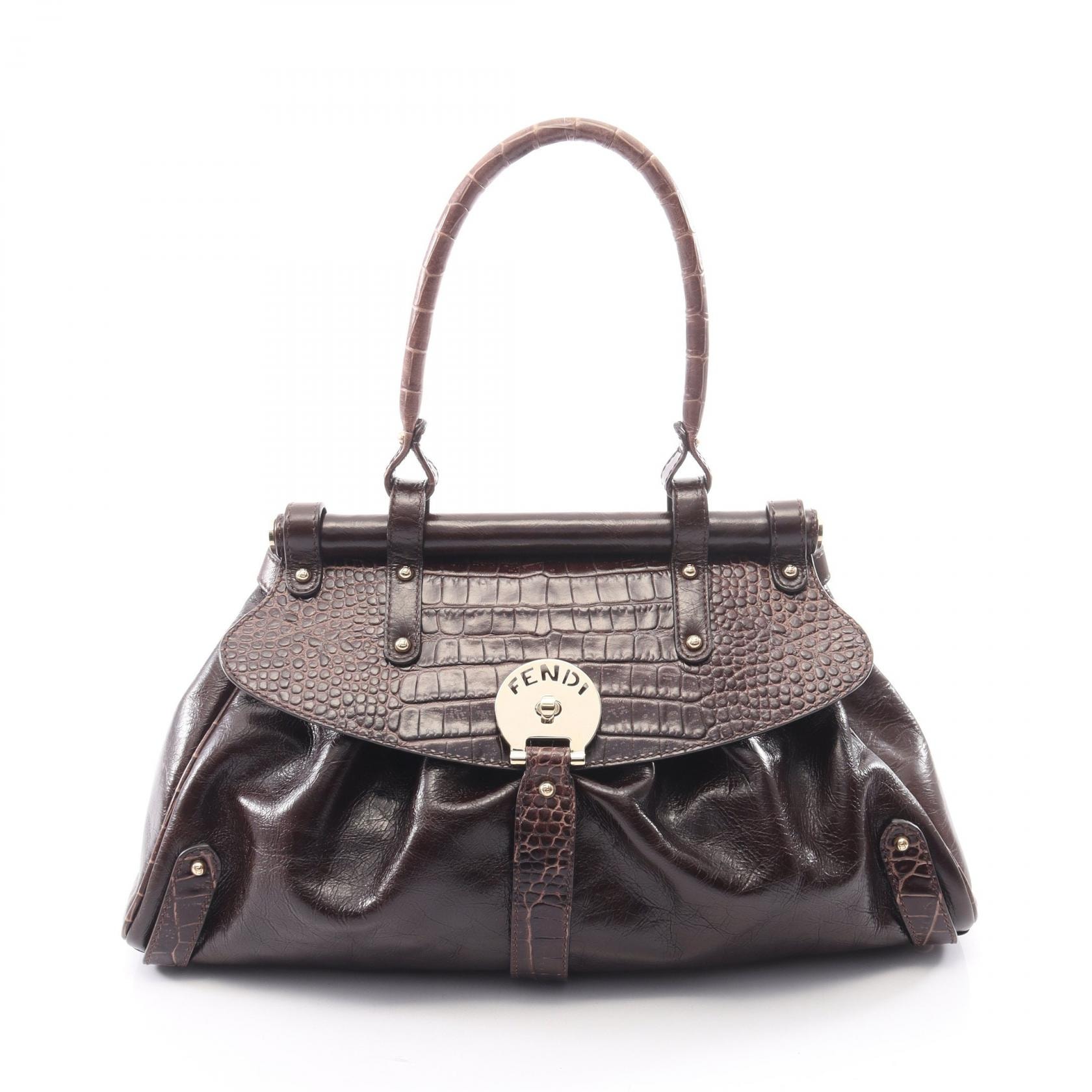 フェンディ FENDI ボルサマジック クロコ型押し ハンドバッグ バッグ レザー レディース ブラウン系 8BN144 【中古】