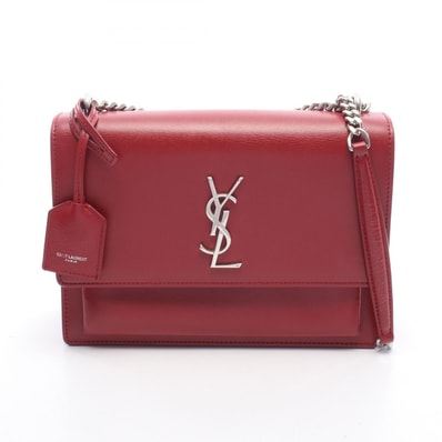 サンローランパリ SAINT LAURENT PARIS サンセット ミディアム ショルダーバッグ バッグ レザー レディース レッド系 【中古】