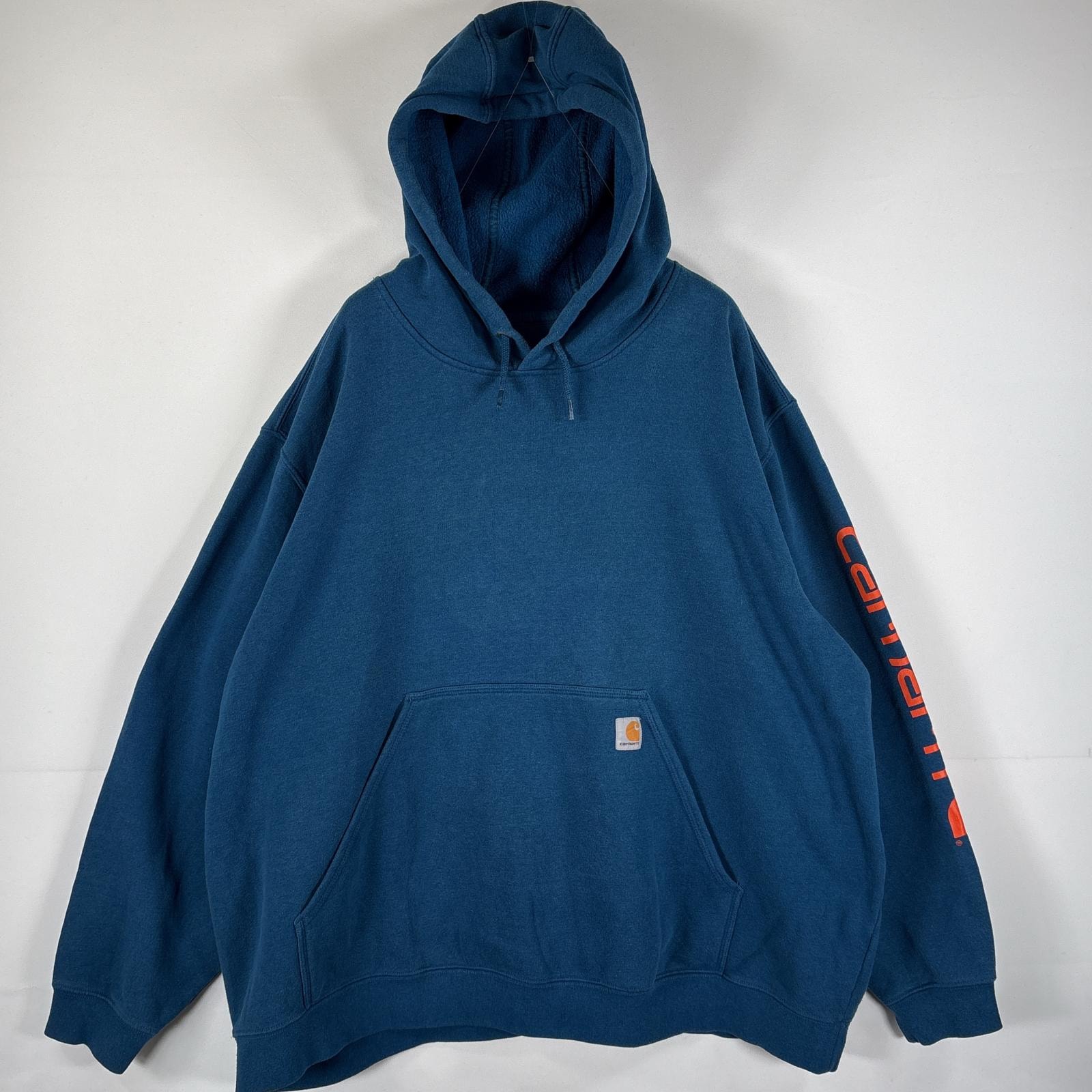 古着 カーハート Carhartt パーカー ワンポイントロゴ ビッグサイズ ORIGINAL FIT 袖ビッグロゴ マフポケット 14043  ブルー メンズ