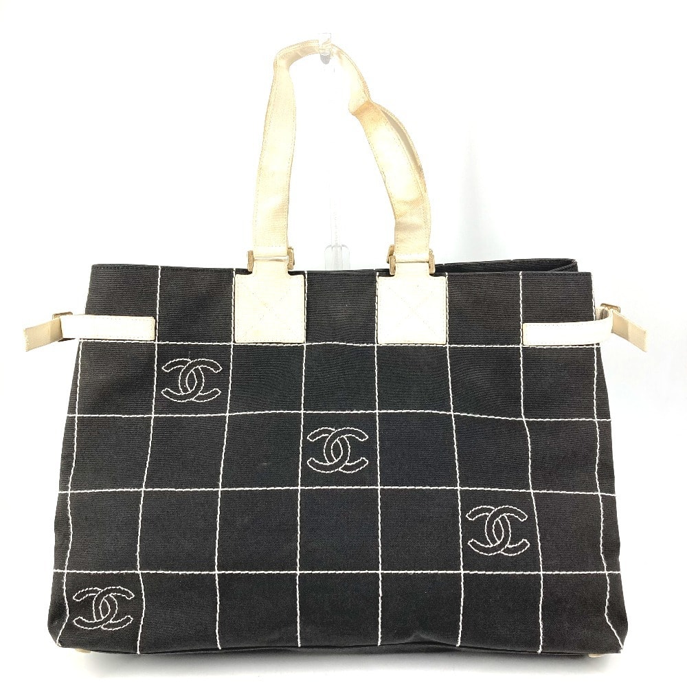 シャネル CHANEL CC ココマーク ロゴ バイカラー カバン トートバッグ 肩掛け ハンドバッグ ショルダーバッグ キャンバス ブラック
