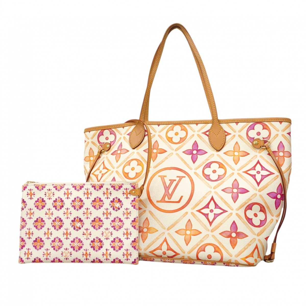 【6dd5188】ルイヴィトン トートバッグ モノグラム・タイル/バイザプール ネヴァーフル MM M25317  コーラル【中古】レディース