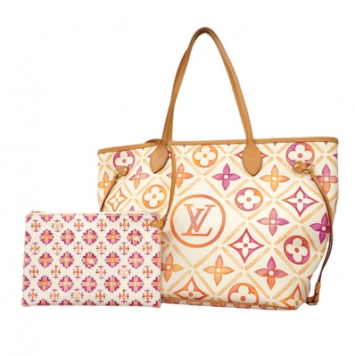 【6dd5188】ルイヴィトン トートバッグ モノグラム・タイル/バイザプール ネヴァーフル MM M25317 コーラル【中古】レディース