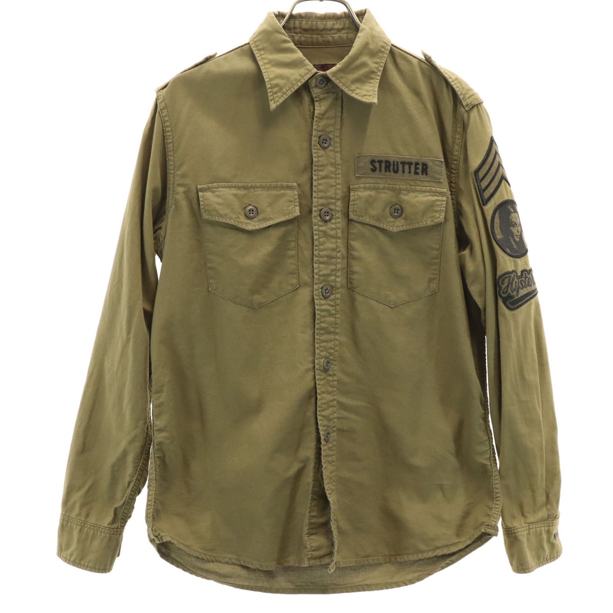 HYSTERIC GLAMOUR ヒステリックグラマー 日本製 長袖 ミリタリーシャツ S カーキ