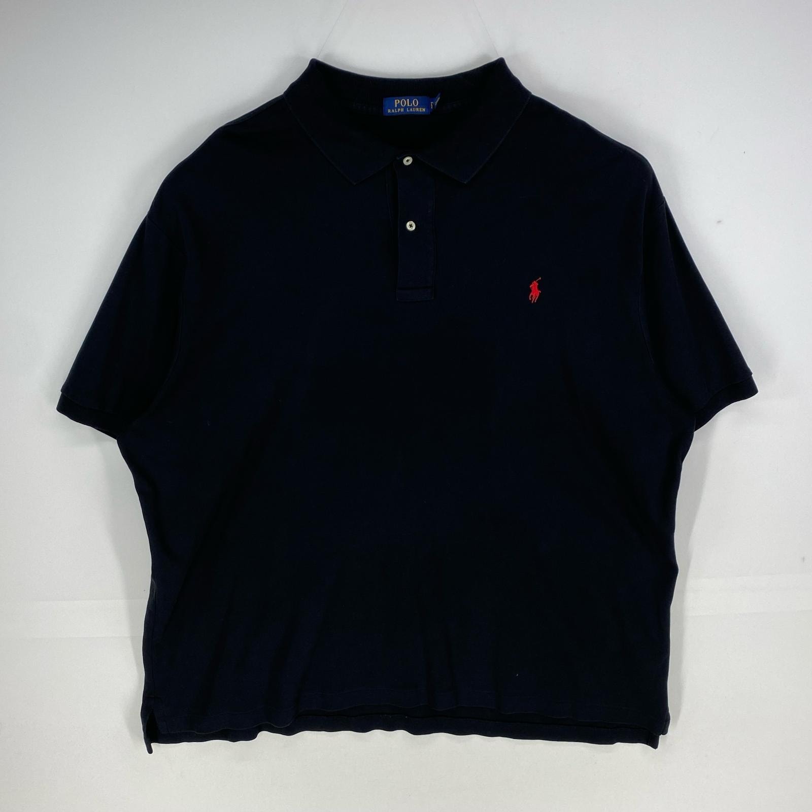 古着 ポロ・ラルフローレン POLO RALPH LAUREN 鹿の子 半袖シャツ ワンポイント ポロシャツ ショートスリーブ 2XL  ブラック系 メンズ