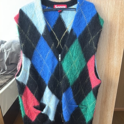 Supreme Brushed Argyle Zip Up Vest "Black"