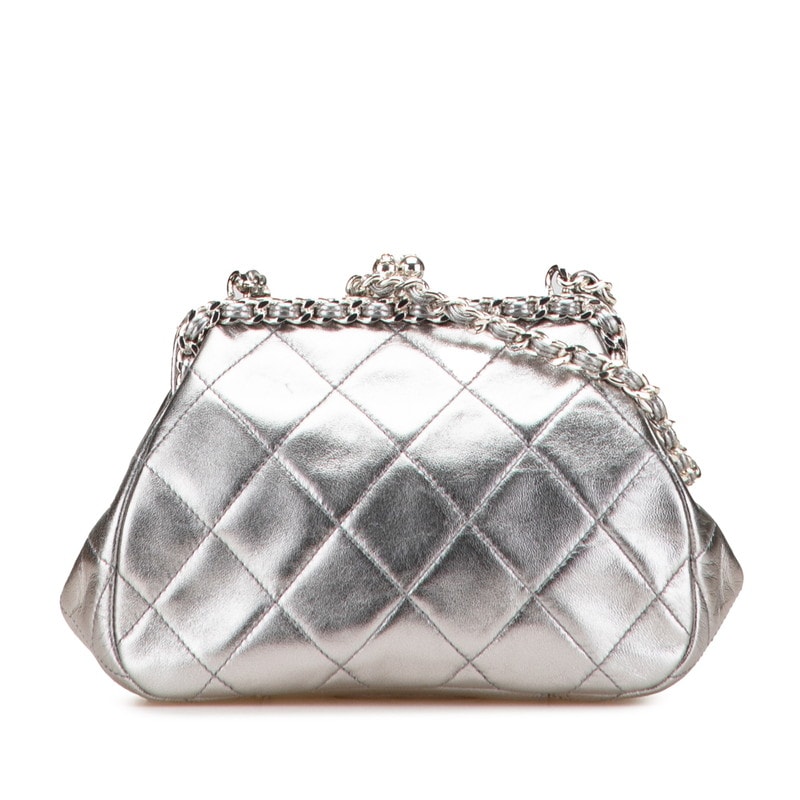 シャネル マトラッセ ココマーク がま口 チェーン ショルダーバッグ シルバー ラムスキン レディース CHANEL 【中古】