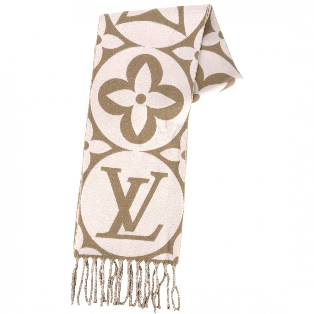 LOUIS VUITTON ルイヴィトン マフラー フライト・モード  マフラー・LV メダリオン 小物 防寒具 M79213 ウール    ピンク ベージュ レディース 冬 美品【中古品】