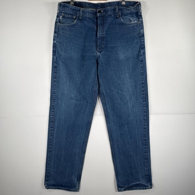古着 カーハート Carhartt USA製 デニムパンツ ジーパン 5ポケット ワンポイント ロゴ ワークパンツ テーパード 大きいサイズ w42 L36 ブルー メンズ