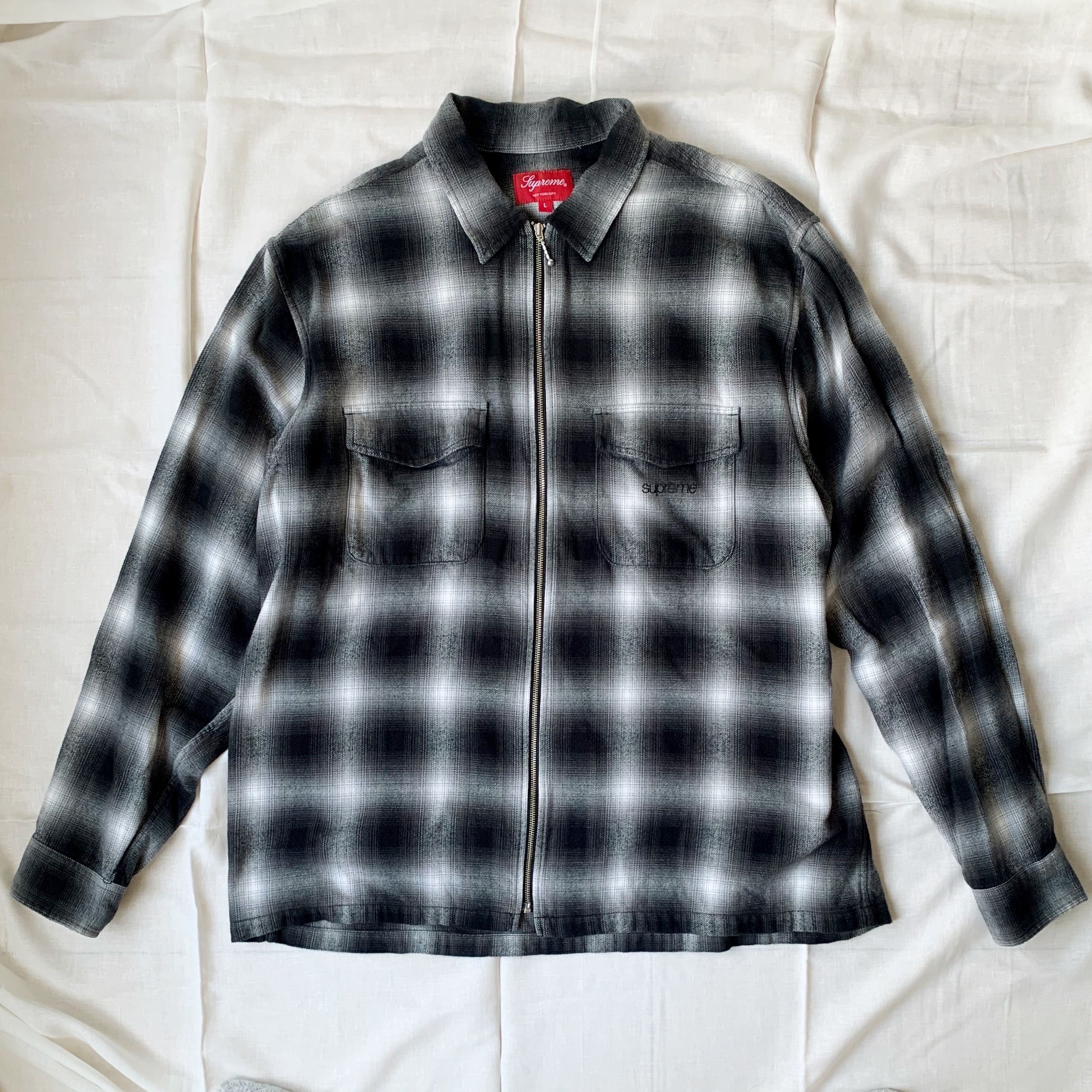 Supreme Shadow Plaid Flannel Zip Up Shirt "Black"