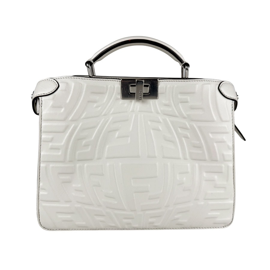 フェンディ FENDI ハンドバッグ ショルダーバッグ ピーカブー アイシーユー レザー ホワイト メンズ 7VA530 AFSP【中古】 z7170