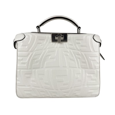 フェンディ FENDI ハンドバッグ ショルダーバッグ ピーカブー アイシーユー レザー ホワイト メンズ 7VA530 AFSP【中古】 z7170