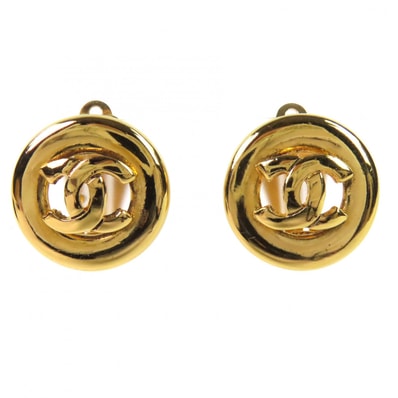 極美品 シャネル ラウンド ココマーク イヤリング ゴールド レディース