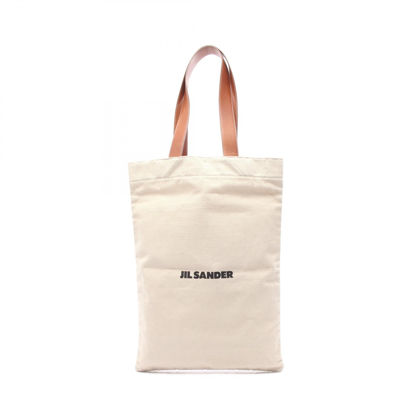 ジルサンダー JIL SANDER FLAT SHOPPER フラットショッパー トートバッグ バッグ キャンバス レザー レディース ベージュ系 / ブラウン系 【中古】