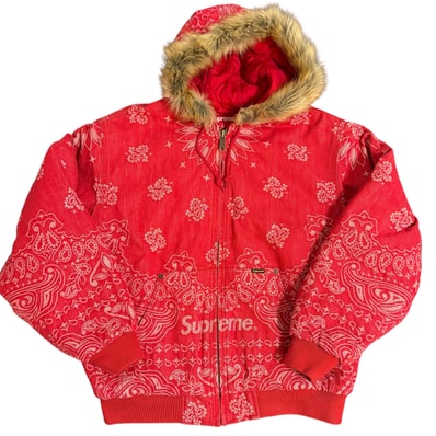 Supreme Bandana Jacquard Denim Hooded Work Jacket "Red"