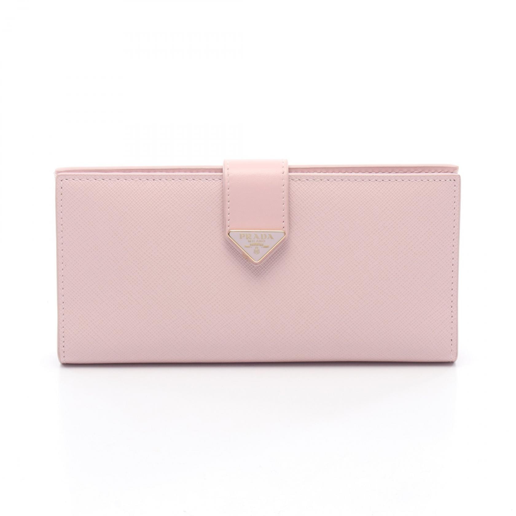プラダ PRADA SAFFIANO TAB トライアングルロゴ 二つ折り長財布 財布 サフィアーノレザー レディース ピンク系 IMV025 【中古】