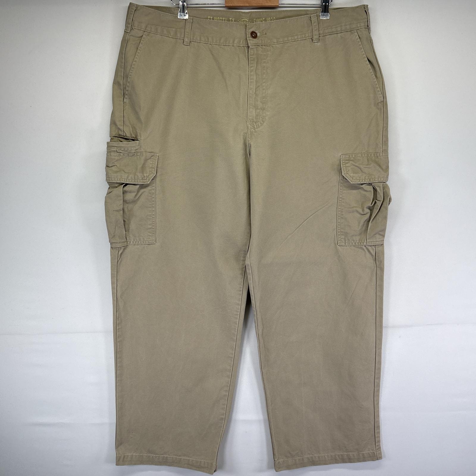 古着 ディッキーズ Dickies ワークパンツ ダック カーゴパンツ ワンポイントロゴ 大きいサイズ w42 L32  ベージュ系 メンズ