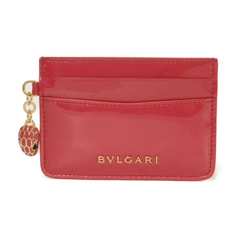 BVLGARI ブルガリ セルペンティ フォーエバー カードホルダー スネークヘッド エナメル フューシャ パスケース 名刺入れ RFID ICチップ 未使用 ロゴメタル パテントレザー レッド カードケース 290605