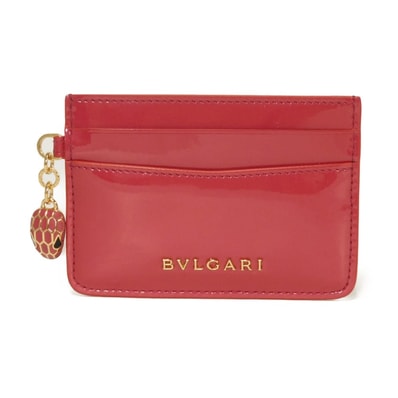 BVLGARI ブルガリ セルペンティ フォーエバー カードホルダー スネークヘッド エナメル フューシャ パスケース 名刺入れ RFID ICチップ 未使用 ロゴメタル パテントレザー レッド カードケース 290605