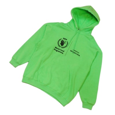 BALENCIAGA バレンシアガ WFP ロゴ プリント プルオーバー フーディ ライトグリーン XS 155/75 ワールド フード プログラム コットン フリューグリーン パーカー 600583 TJVK4 4162