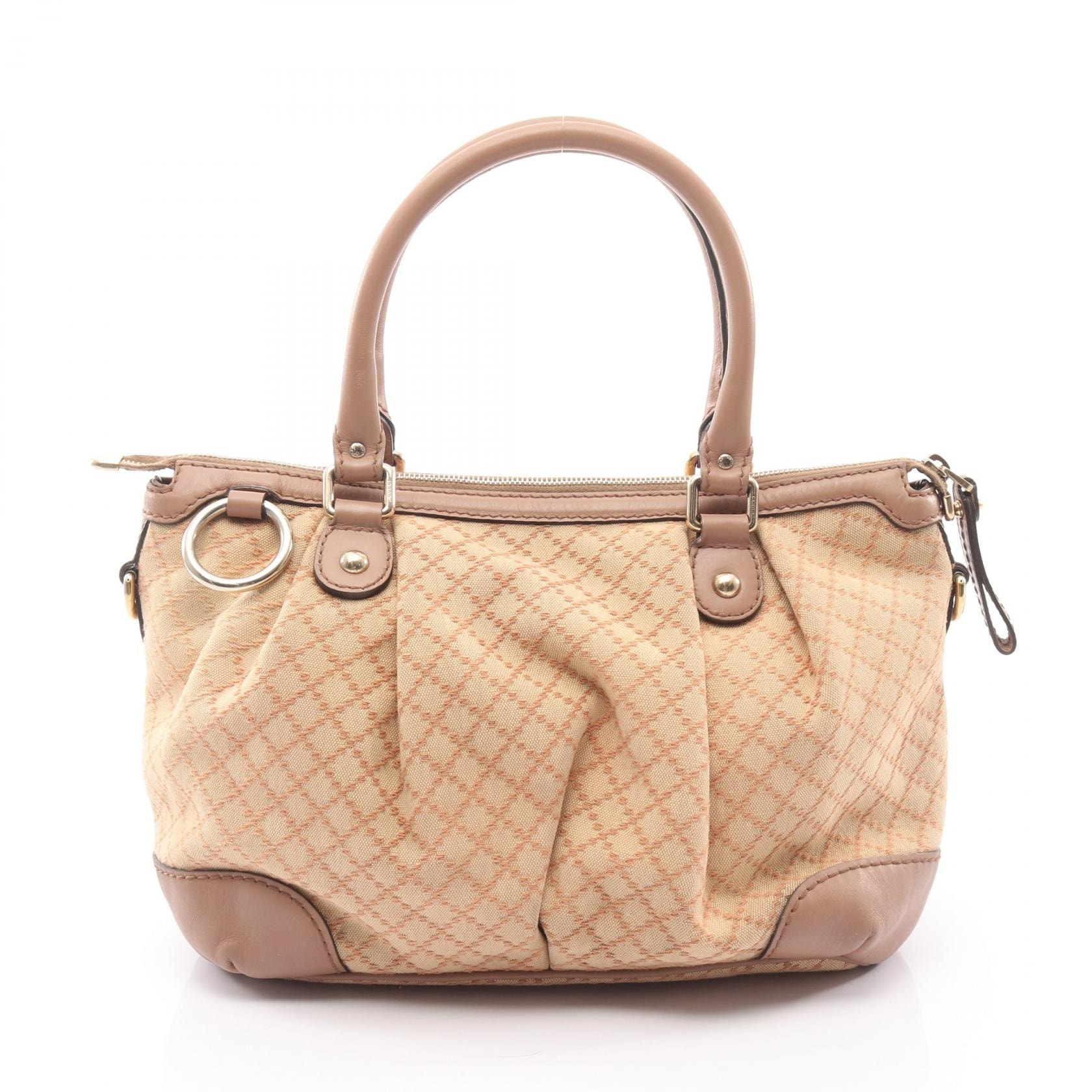 グッチ GUCCI スーキー ディアマンテ ハンドバッグ バッグ キャンバス レザー レディース ベージュ系 247902 【中古】