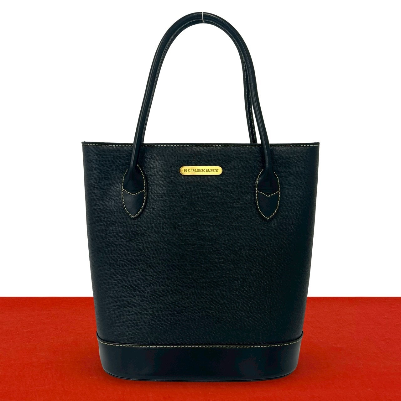 BURBERRY バーバリー ロゴ 金具 レザー ハンドバッグ ブラック
 35148